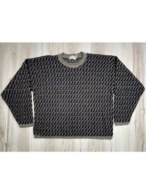VTG BUGLE BOY COMPANY Mens XL Houndstooth Beige Pullover SWEATER Grandpacore EUC